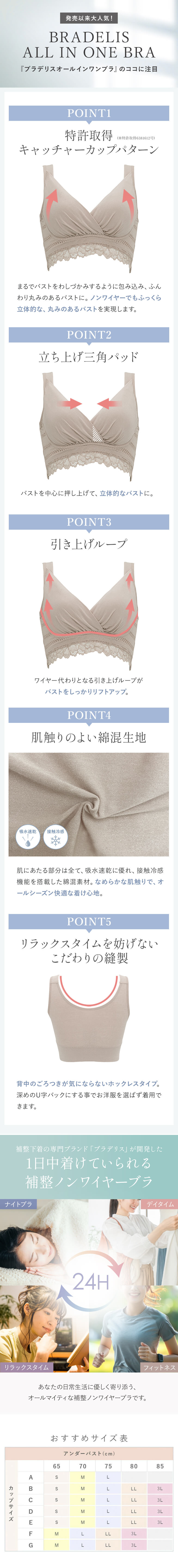 24時間着用OK！昼も夜も一日中ずっと美胸キープ「ブラデリスオールインワンブラ」