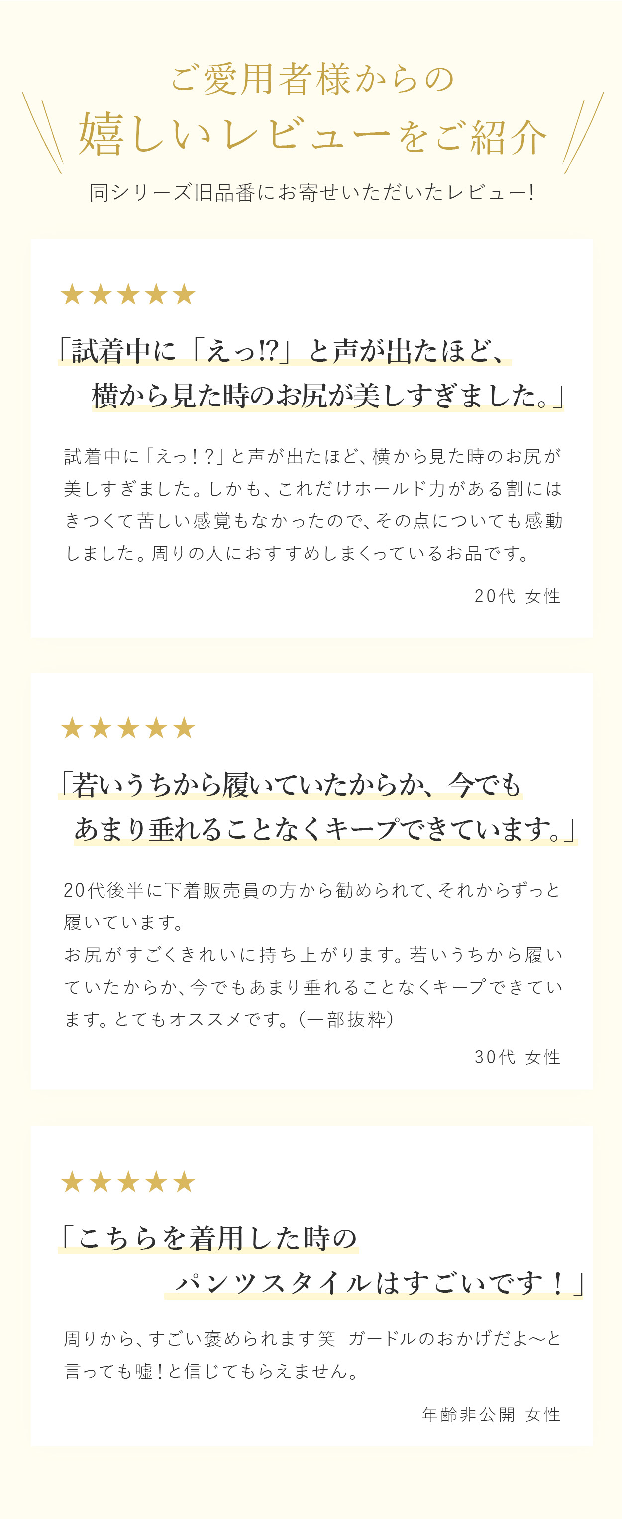 「おしりが桃メリハリキープガードル」ご愛用者様からの嬉しいレビューをご紹介します
