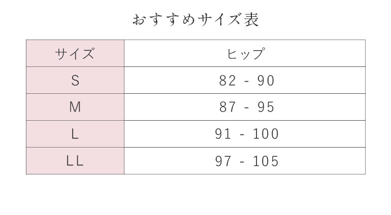 おすすめサイズ表