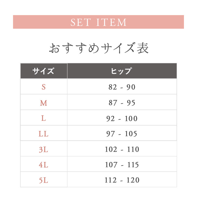 おすすめサイズ表