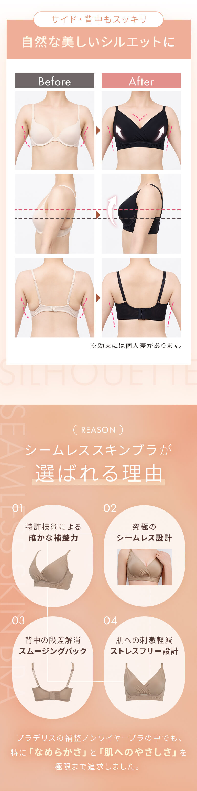 サイド・背中もすっきり 自然な美しいシルエットに