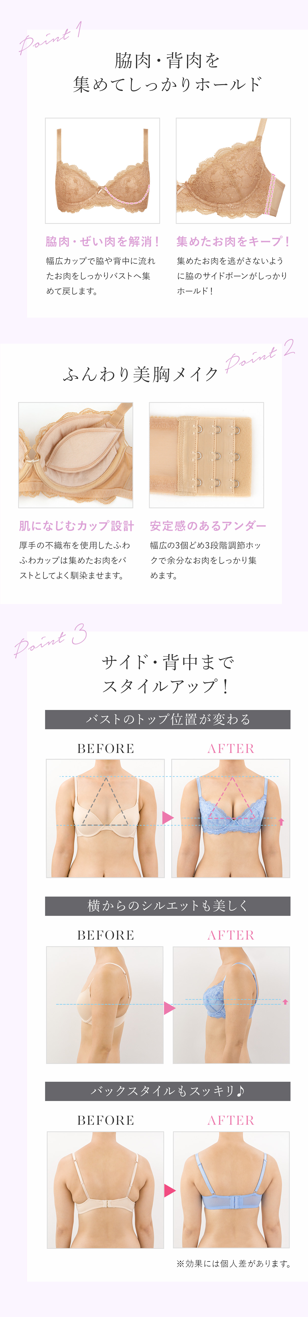 脇肉・背肉を集めてしっかりホールド！ふんわり美胸メイク♪