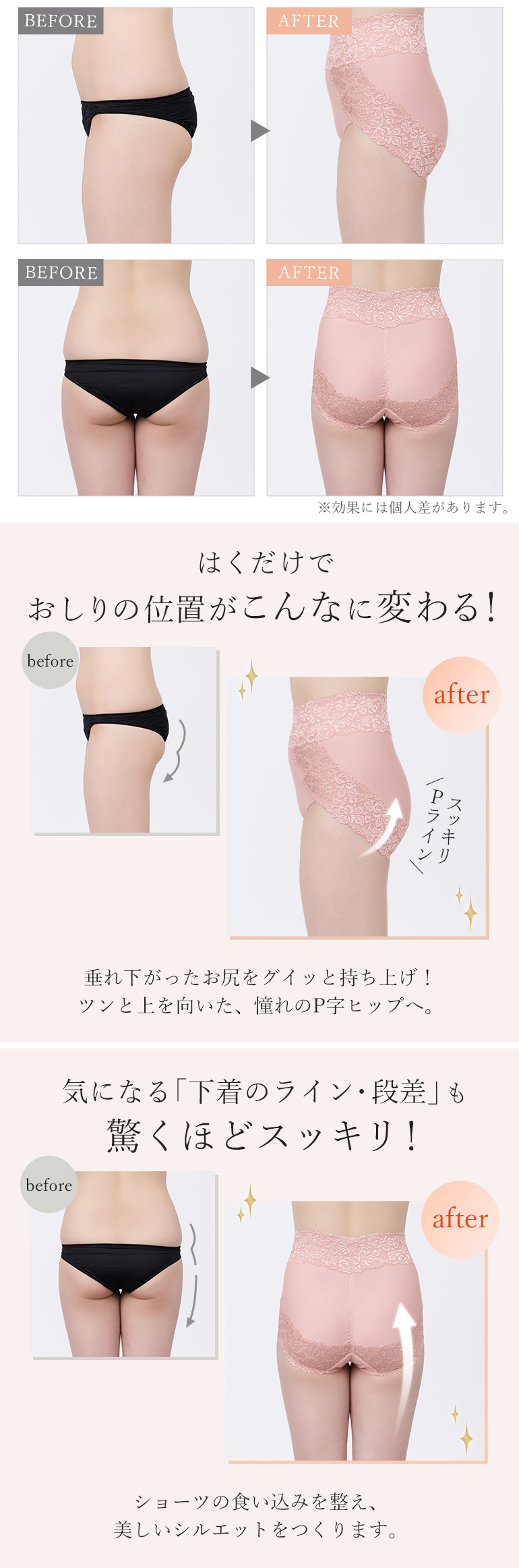 はくだけでおしりの位置がこんなに変わる！